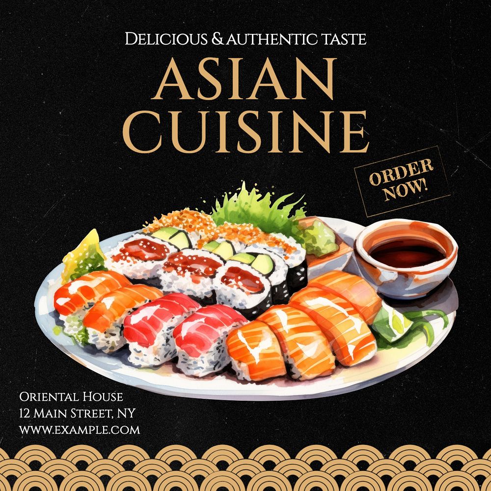 Asian cuisine Instagram post template, editable text