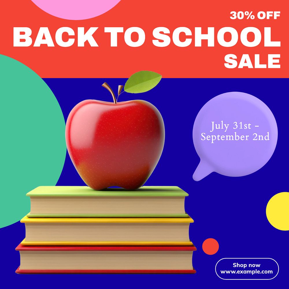 Back to school sale Instagram post template, editable text