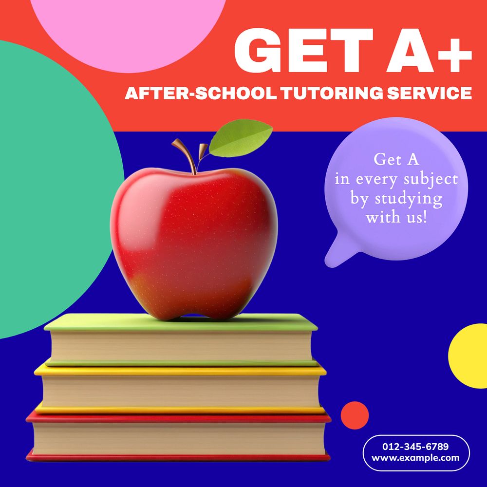 Tutoring service Instagram post template, editable text