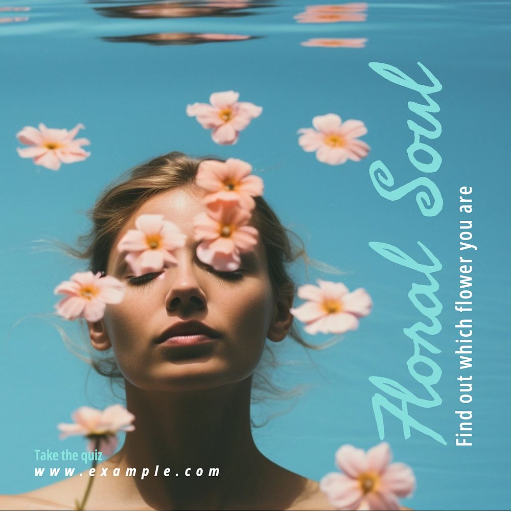 Floral soul quiz Instagram post template, editable text