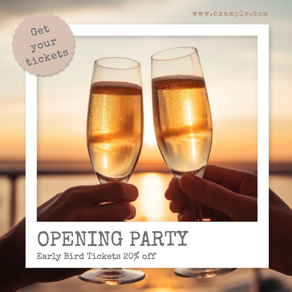 Opening party Instagram post template, editable text