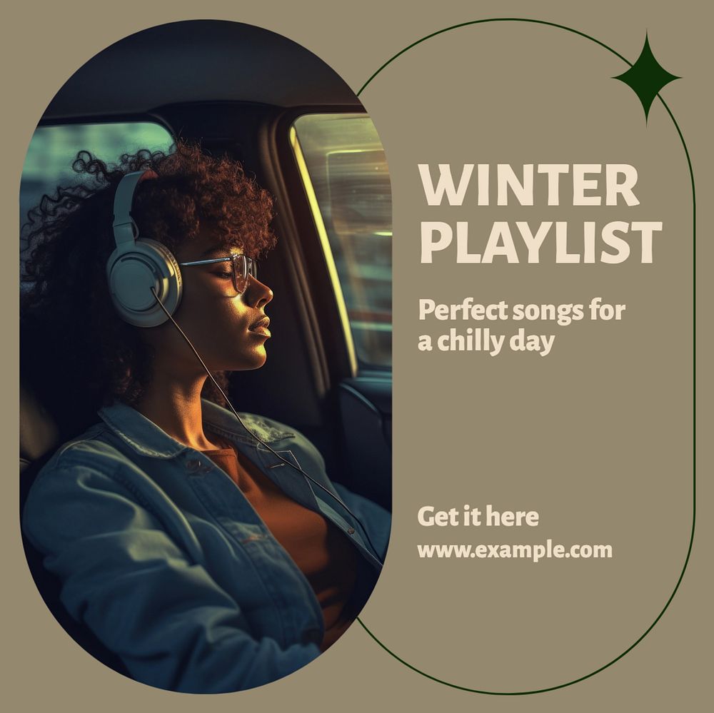 Winter playlist Instagram post template, editable text