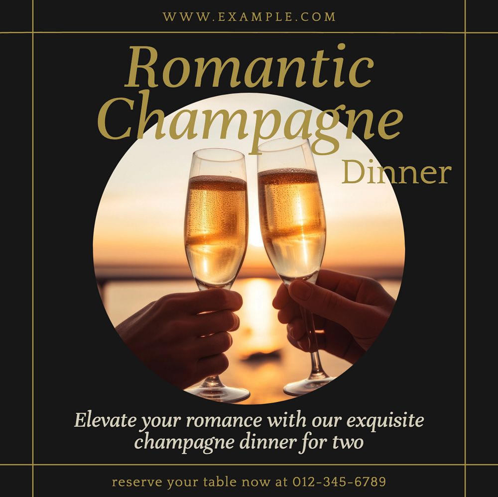 Romantic Champagne dinner Instagram post template, editable text