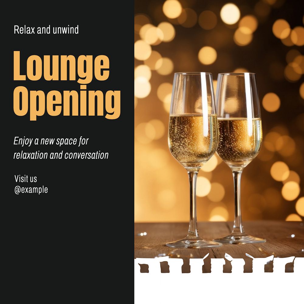 Lounge opening Instagram post template, editable text