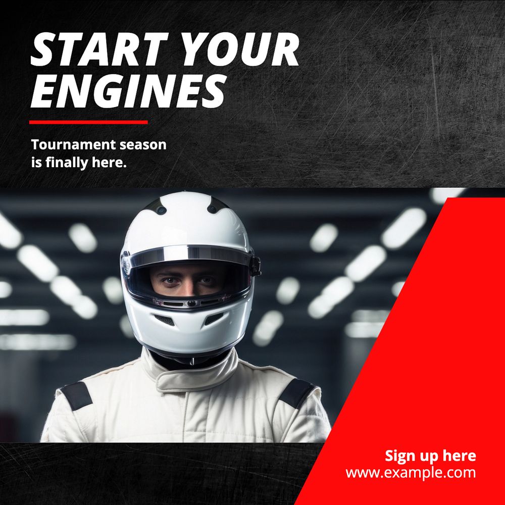 Start your engines Instagram post template, editable text