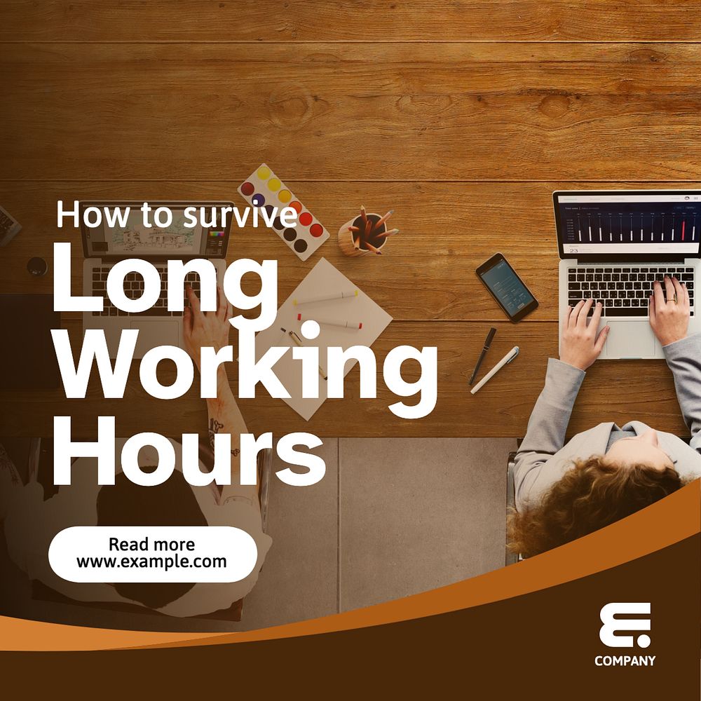 Long working hours Instagram post template, editable text