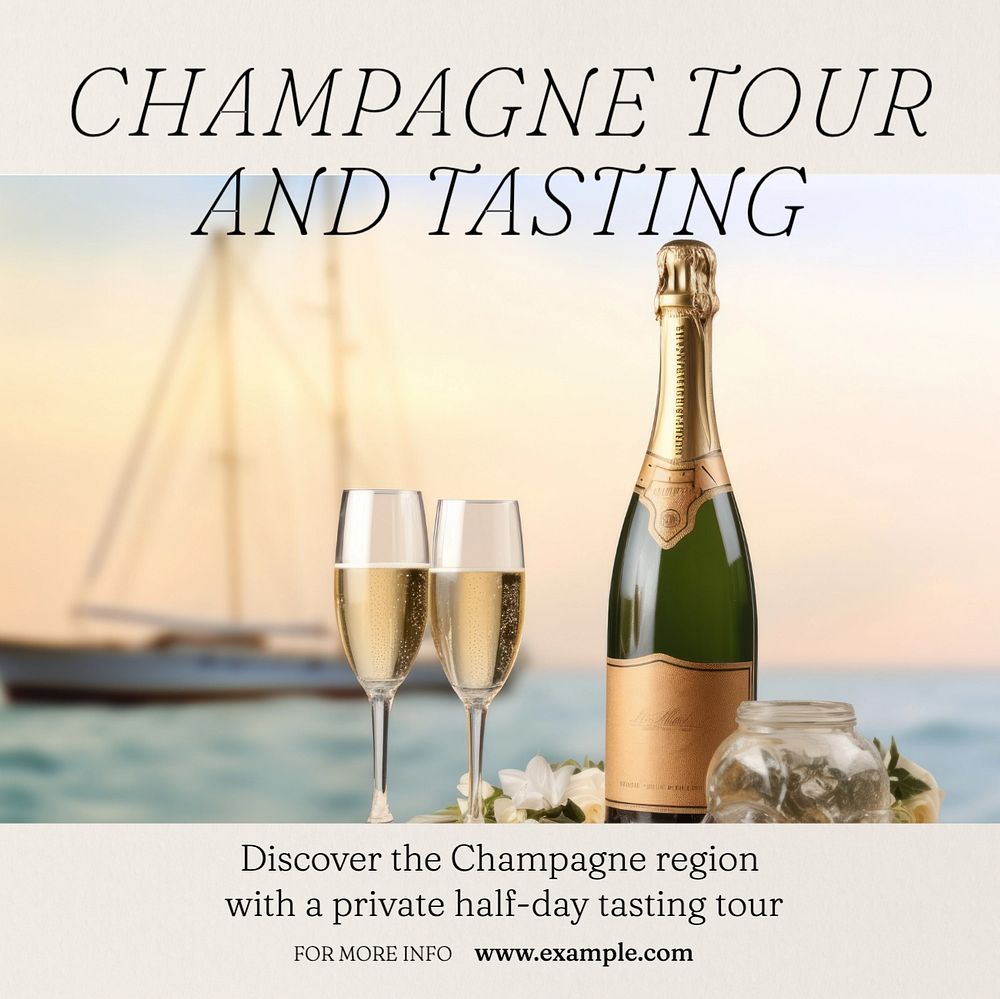 Champagne tasting tour Instagram post template, editable text