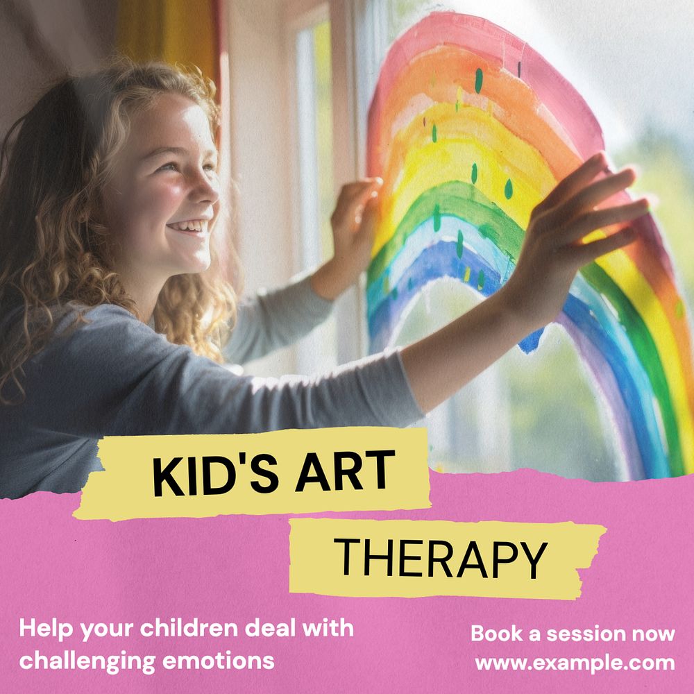 Kid's art therapy Instagram post template, editable text