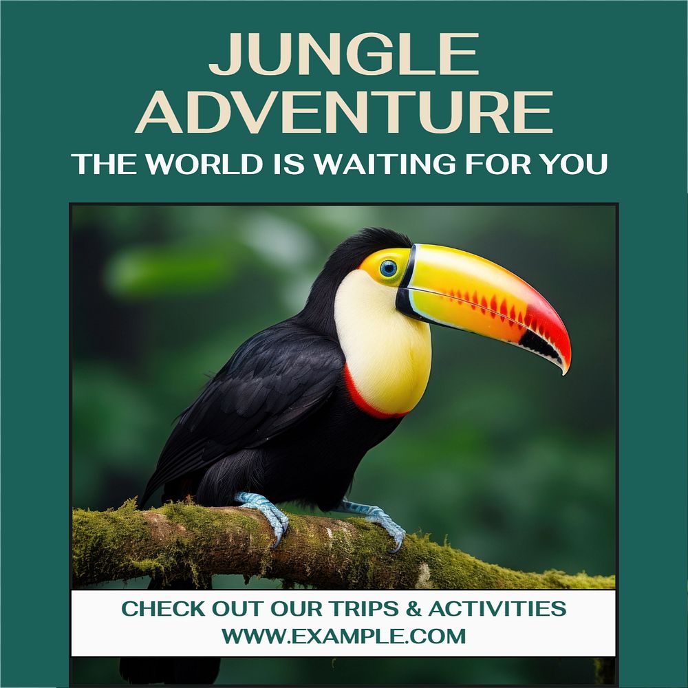 Jungle adventure Instagram post template, editable text