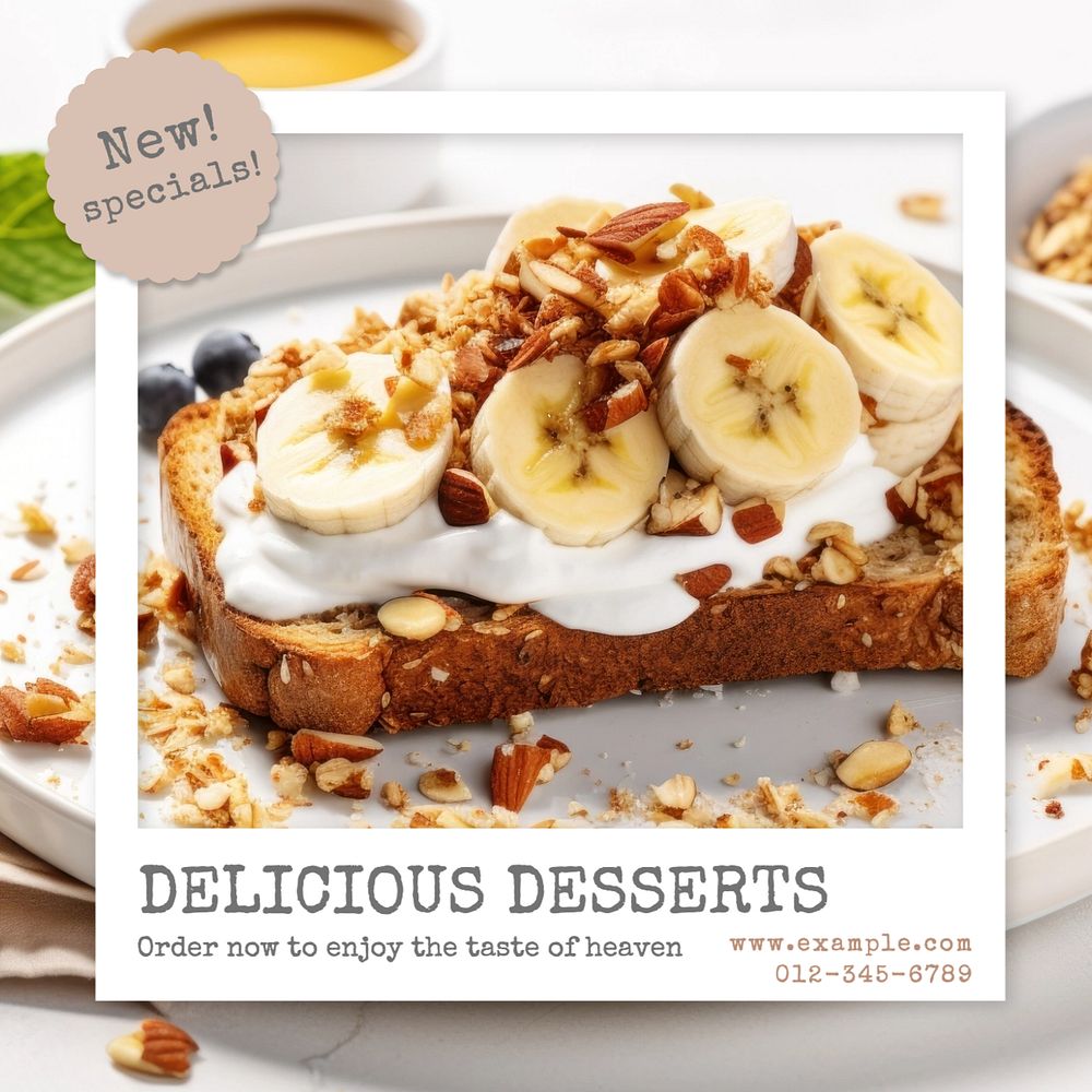 Delicious dessert Instagram post template, editable text