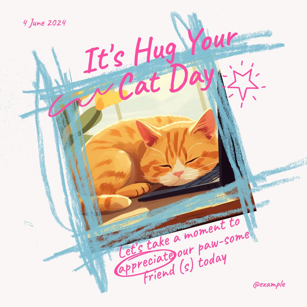 Hug your cat day Instagram post template, editable text