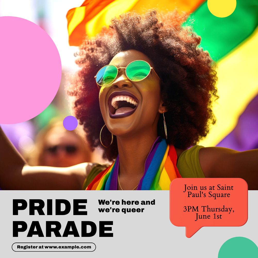 Pride parade Instagram post template, editable text