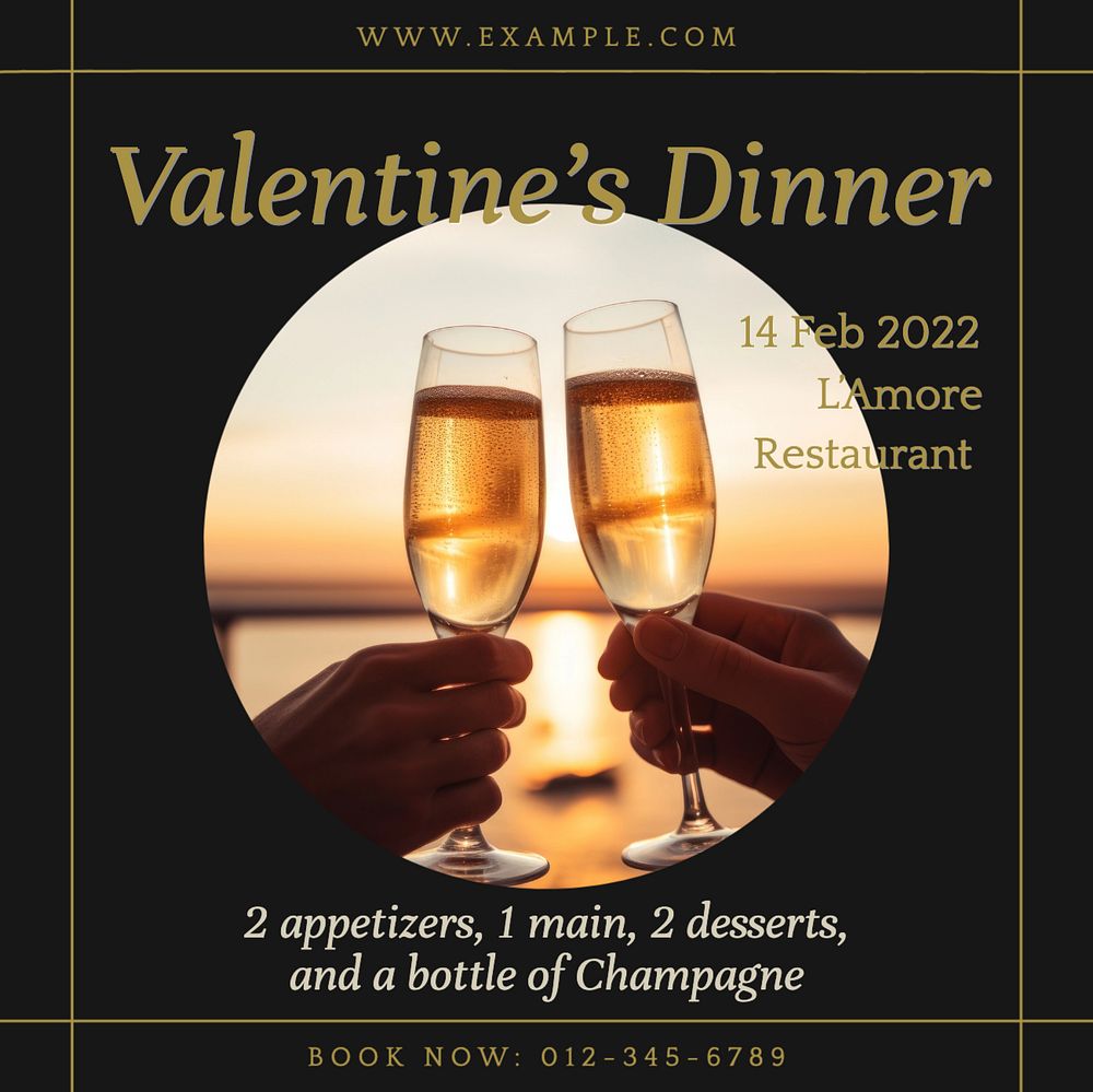 Valentine’s dinner Instagram post template, editable text