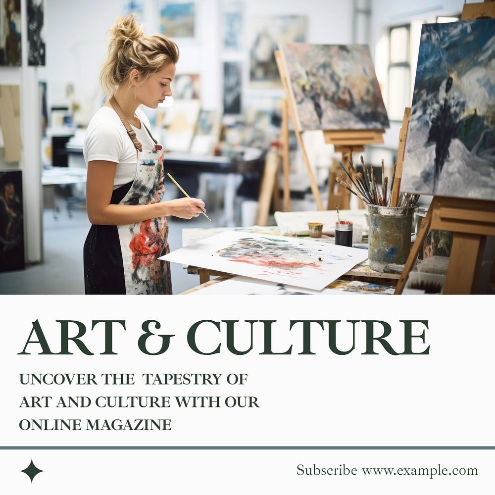 Art & culture magazine Instagram post template, editable text