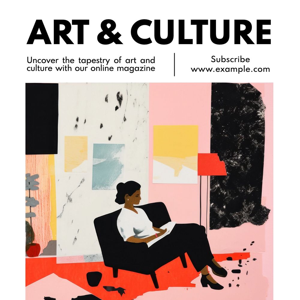 Art & culture magazine Instagram post template, editable text