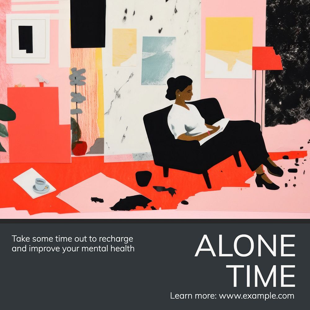 Alone time Instagram post template, editable text