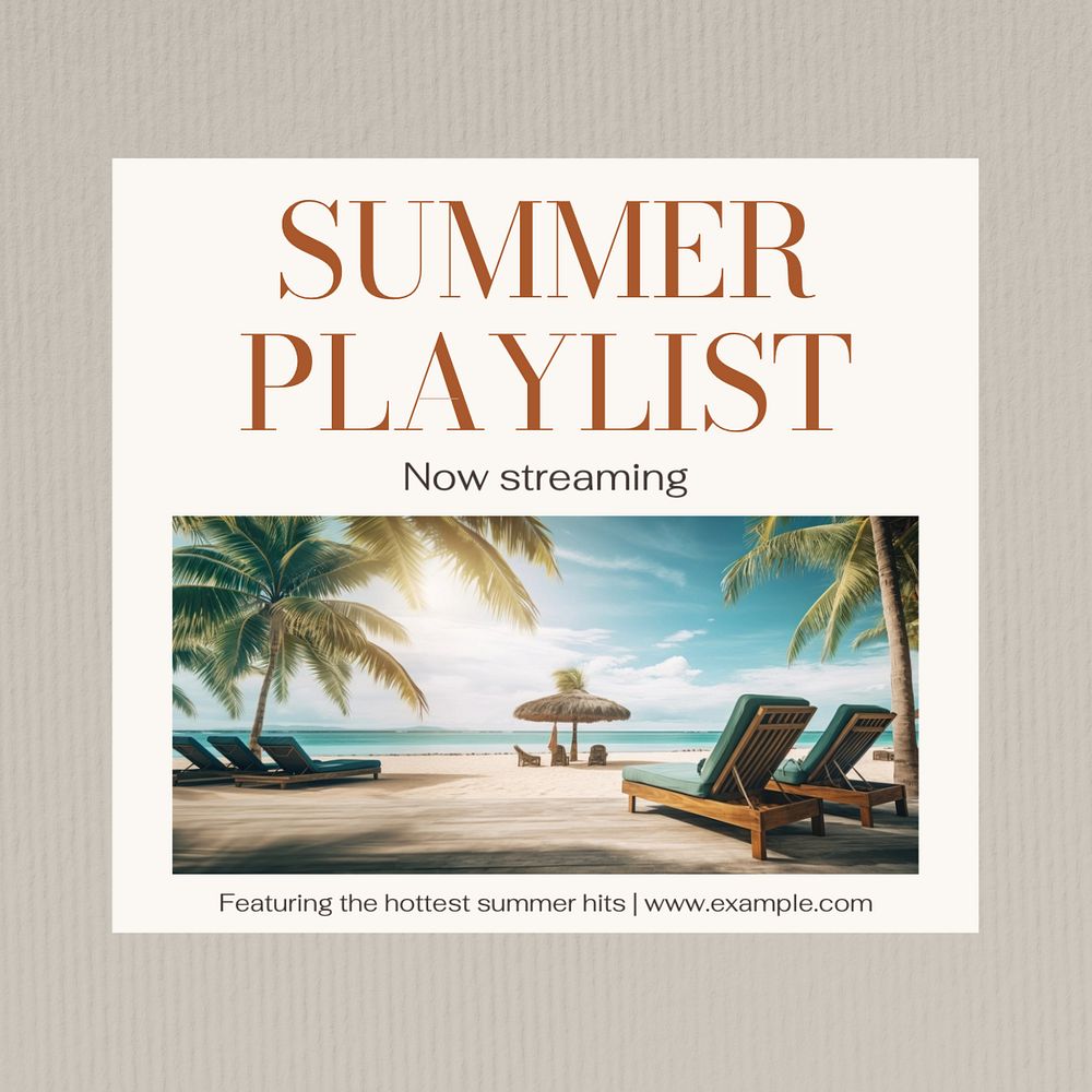 Summer playlist Instagram post template, editable text