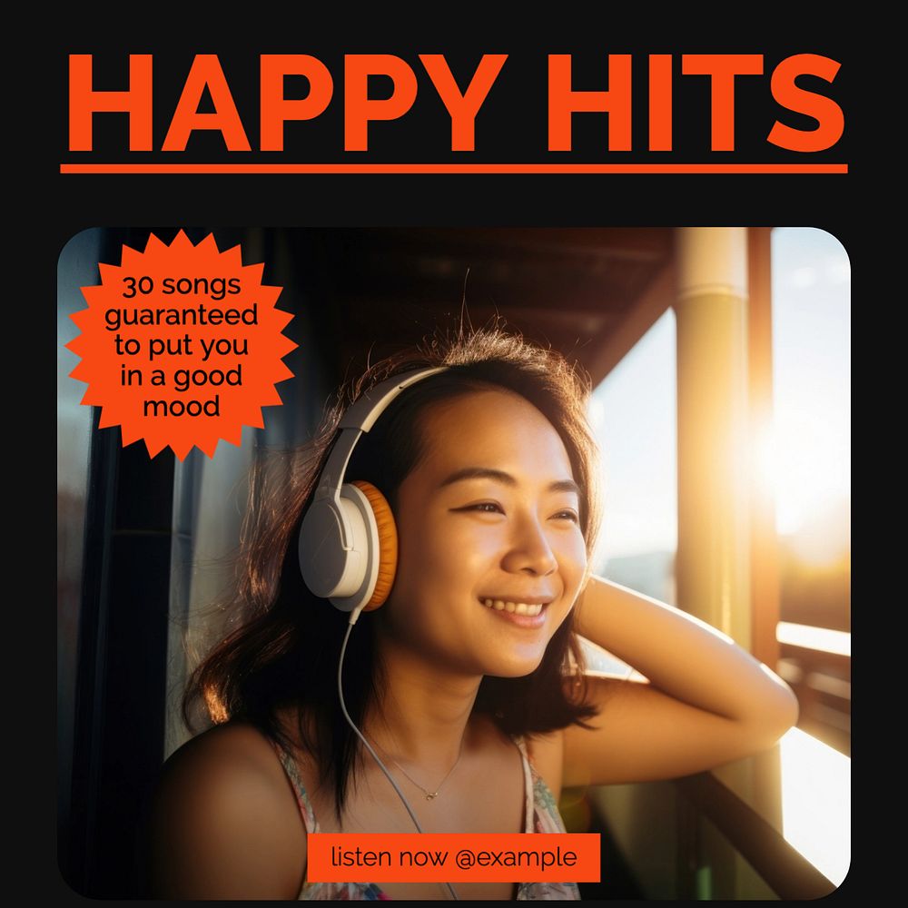 Happy hit music Instagram post template, editable text