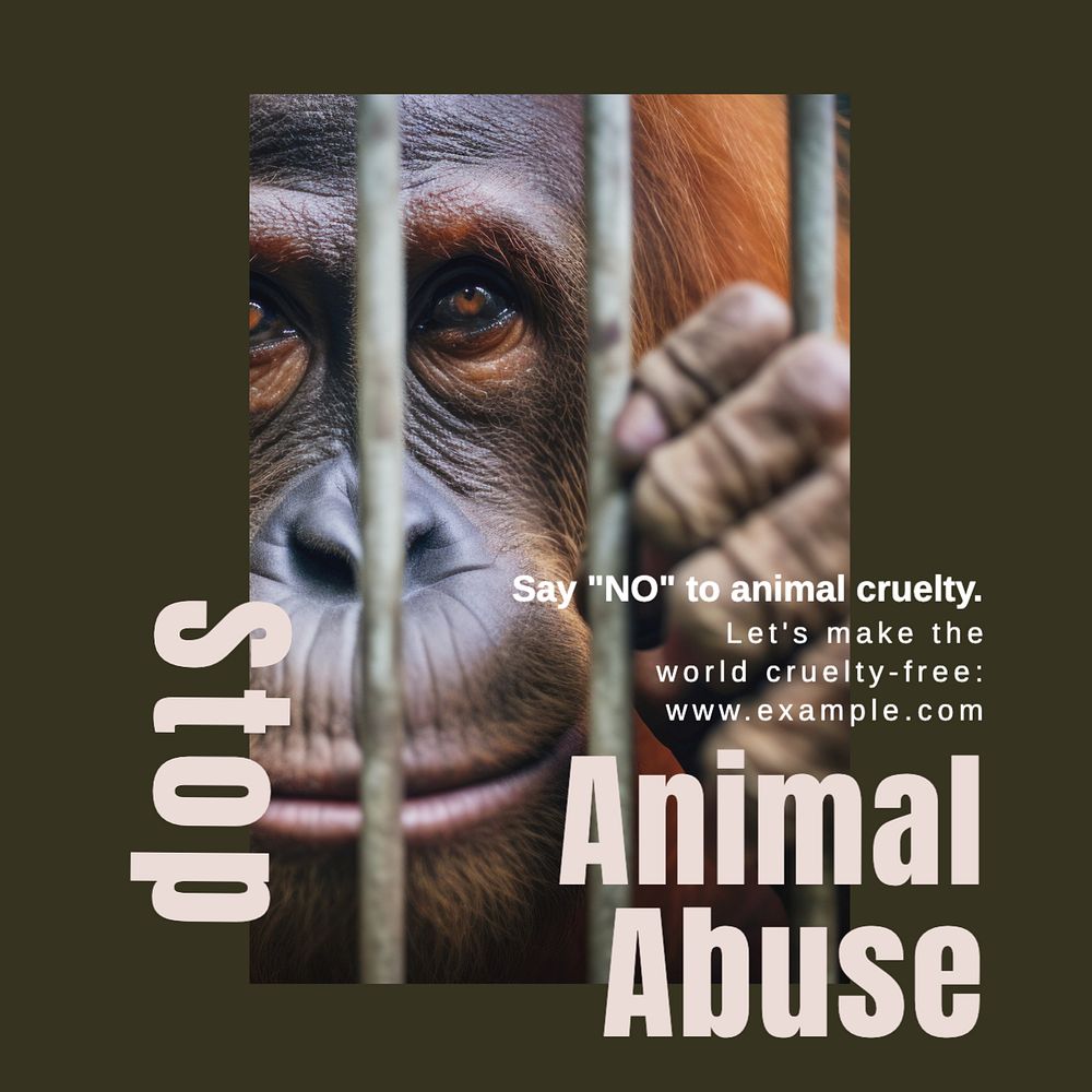 Stop Animal abuse campaign Instagram post template, editable text