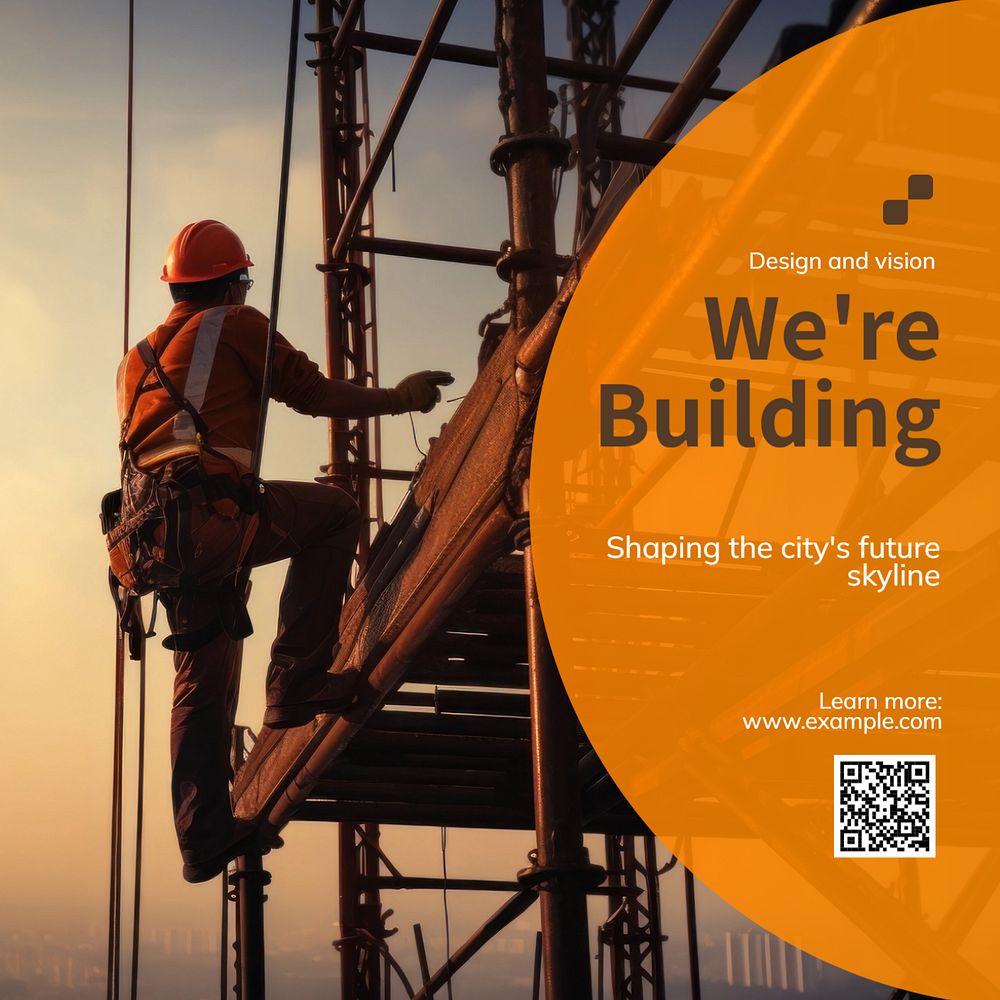 Construction site Instagram post template, editable text