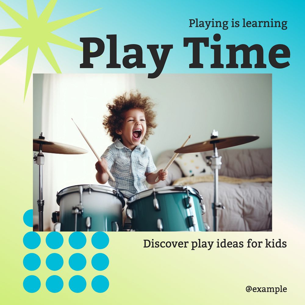 Play time Instagram post template, editable text