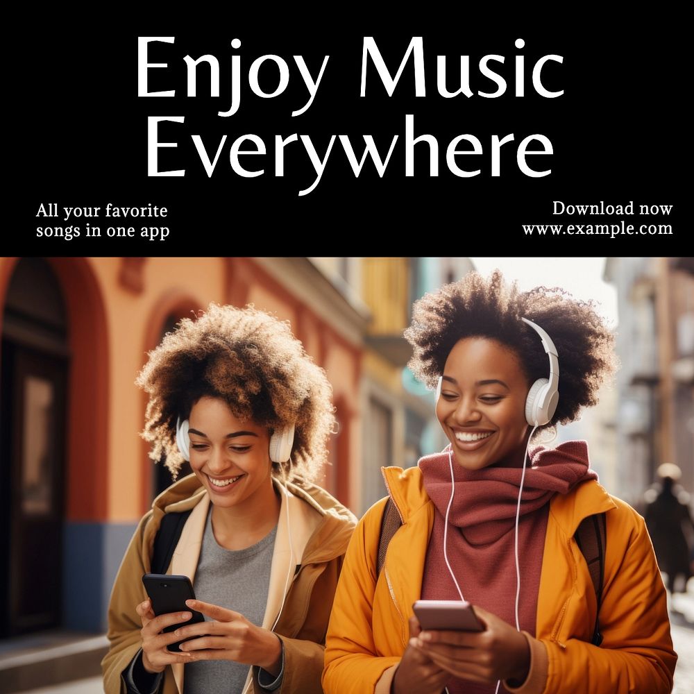 Music everywhere Instagram post template, editable text