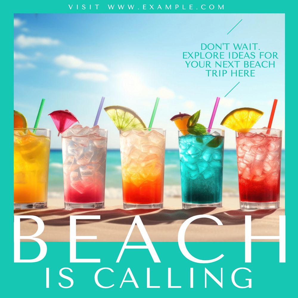 Beach is calling Instagram post template, editable text