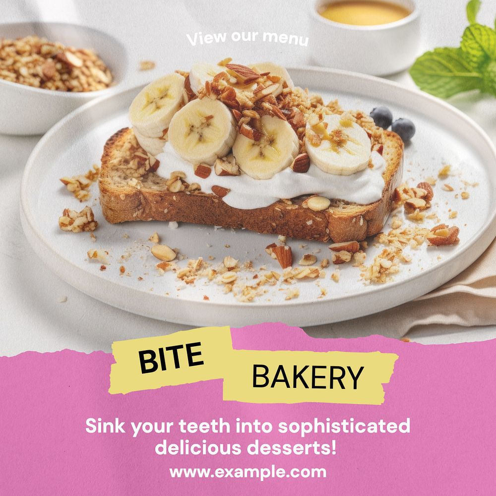 Bakery shop Instagram post template, editable text