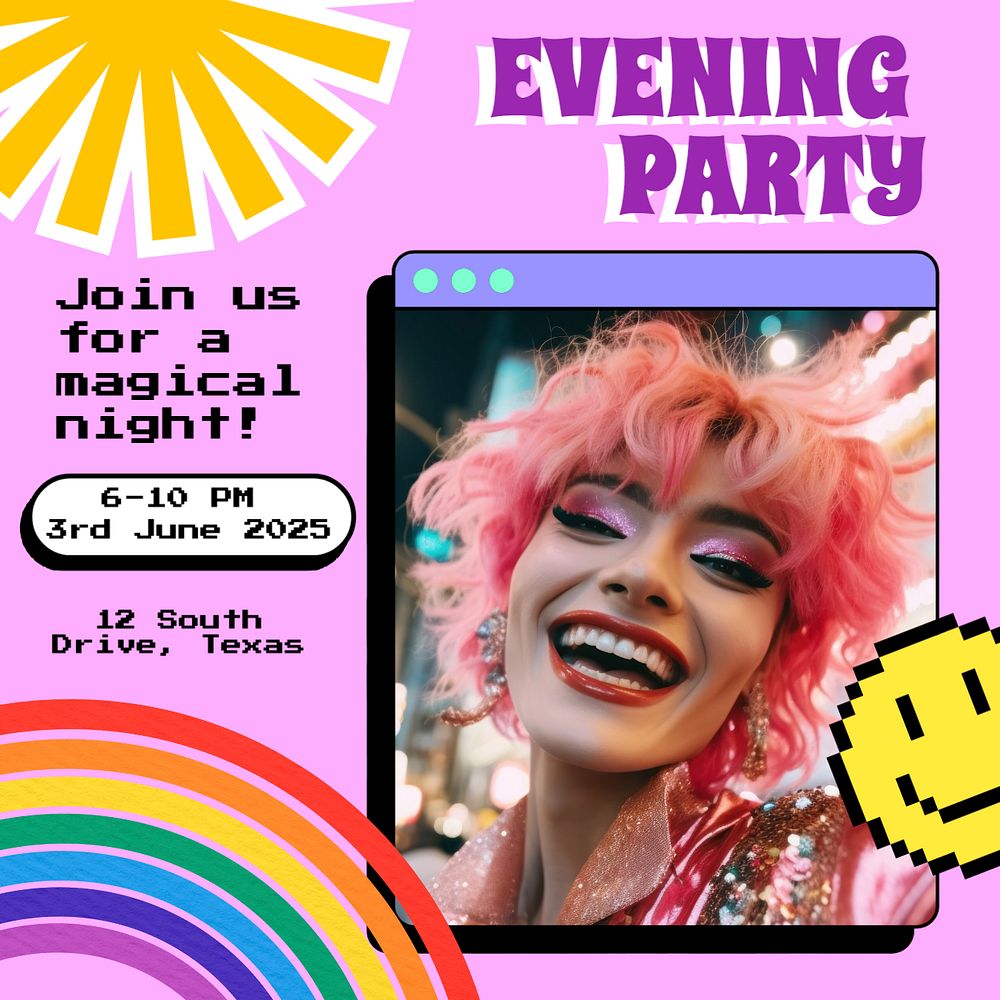 Evening party invitation Instagram post template, editable text