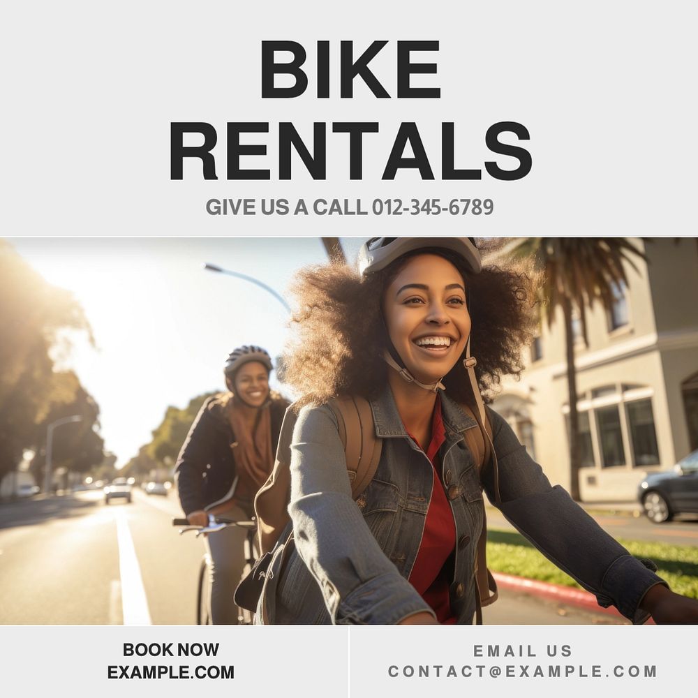 Bike rentals Instagram post template, editable text