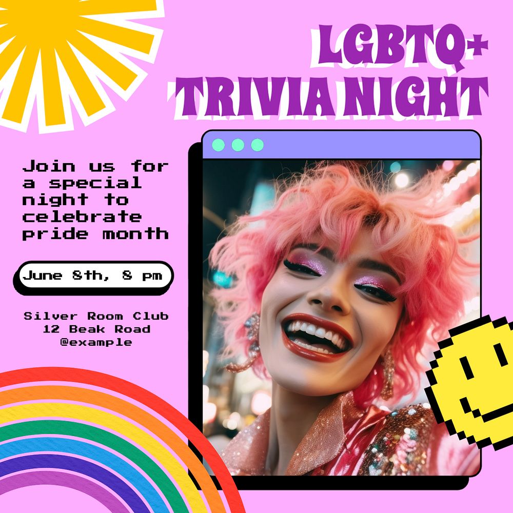 LGBTQ+ night Instagram post template, editable text