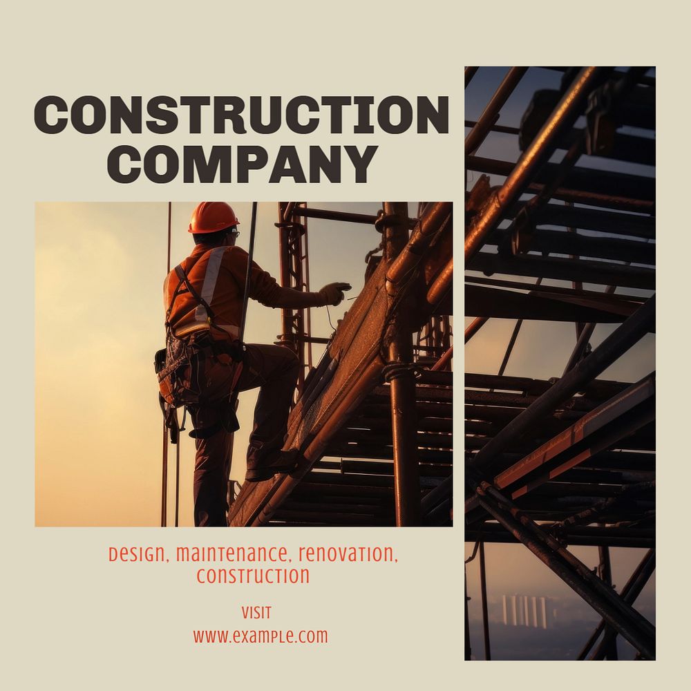 Construction company Instagram post template, editable text