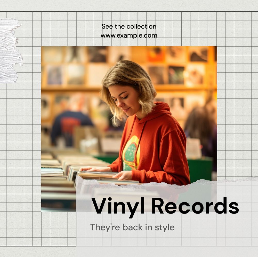 Vinyl records Instagram post template, editable text