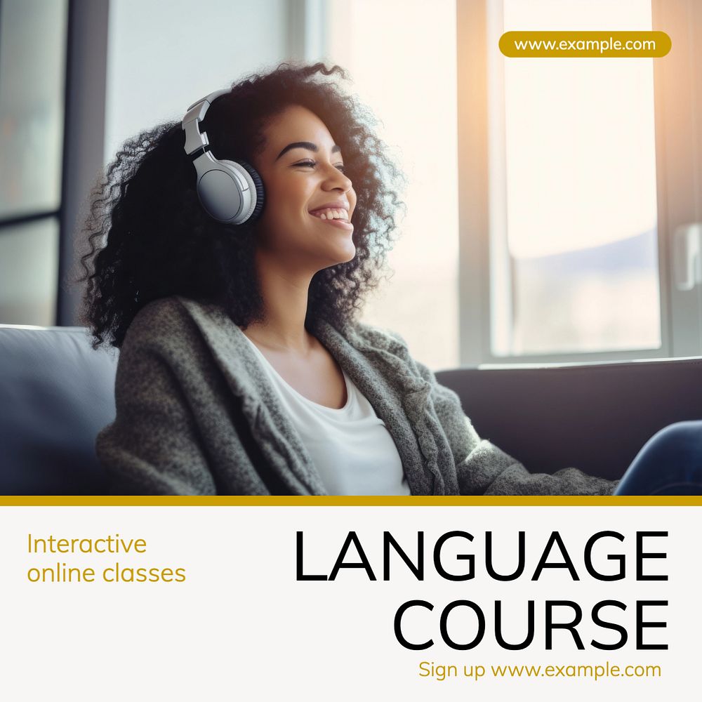 Language course Instagram post template, editable text