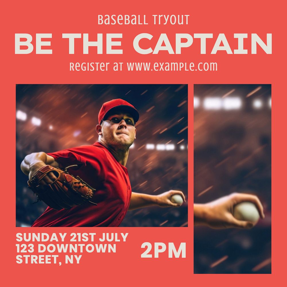 Baseball tryout Instagram post template, editable text