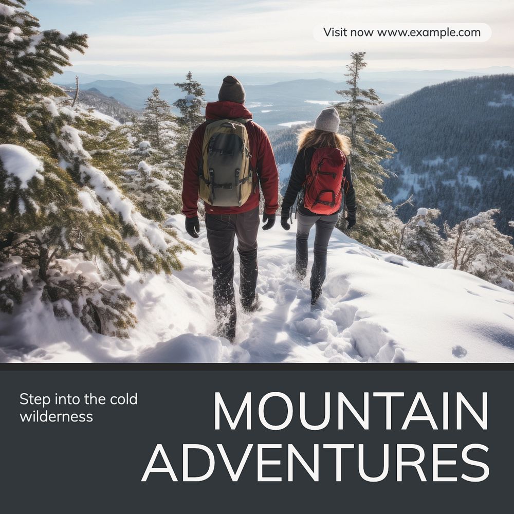 Mountain adventures Instagram post template, editable text