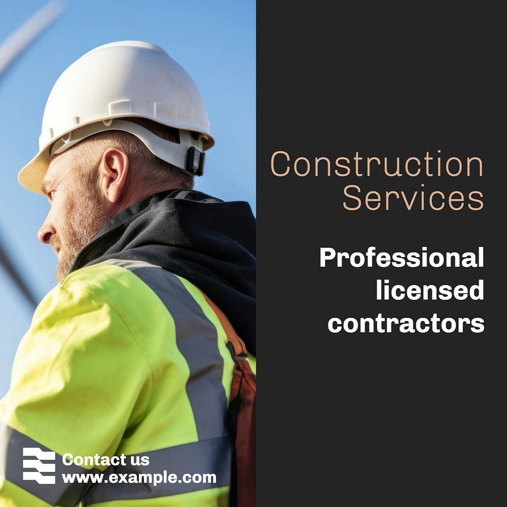 Construction services Instagram post template, editable text