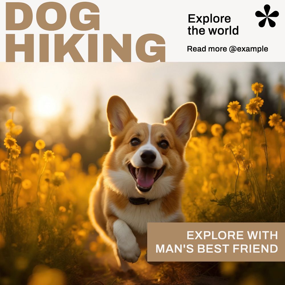 Hiking pet Instagram post template, editable text