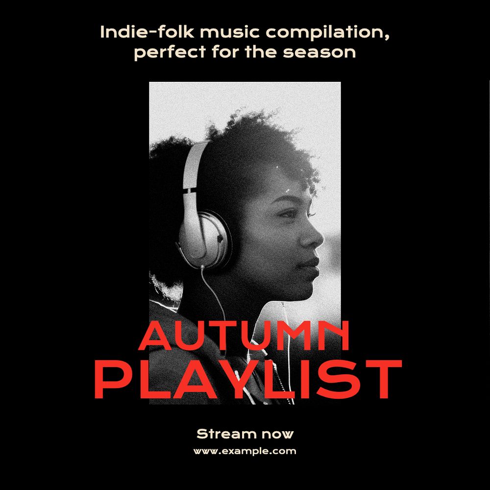 Autumn playlist Instagram post template, editable text