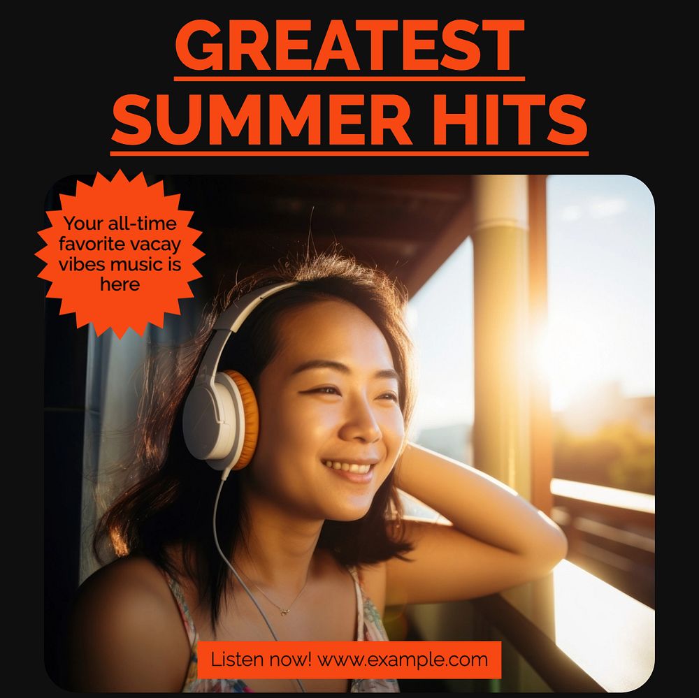 Summer songs playlist Instagram post template, editable text