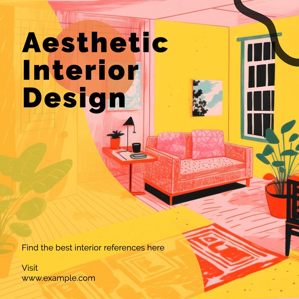 Aesthetic interior design Instagram post template, editable text