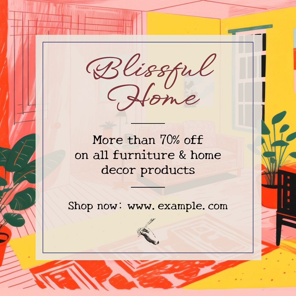 Blissful home Instagram post template, editable text