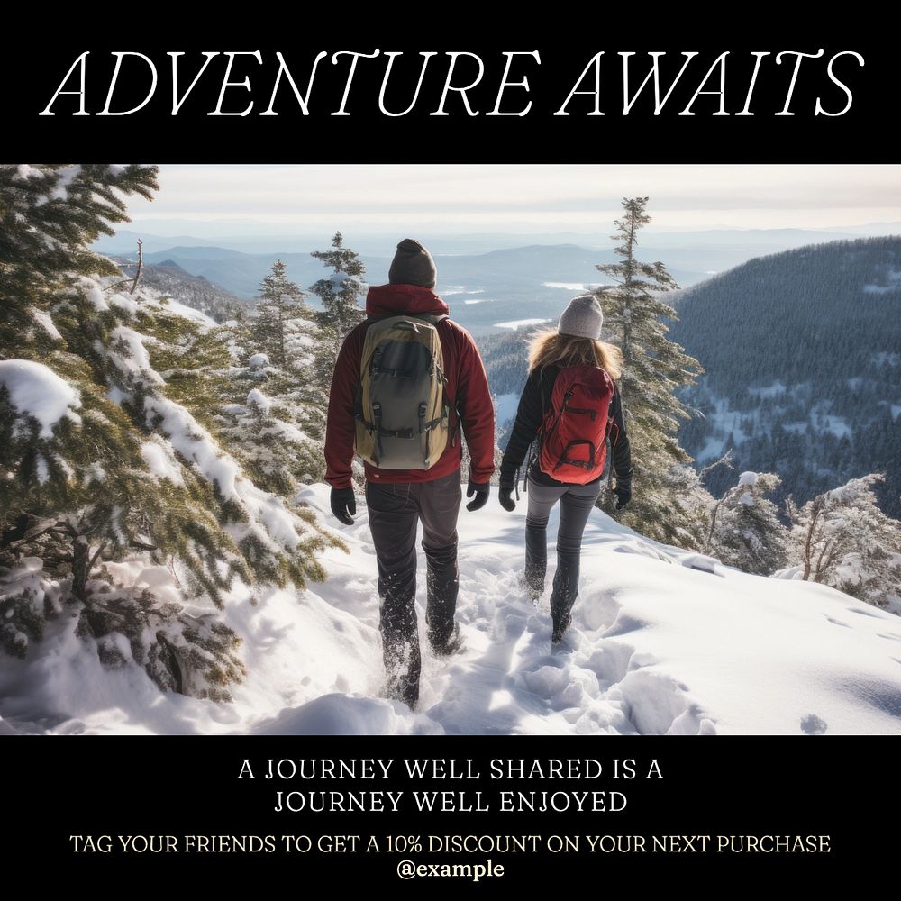 Adventure awaits Instagram post template, editable text