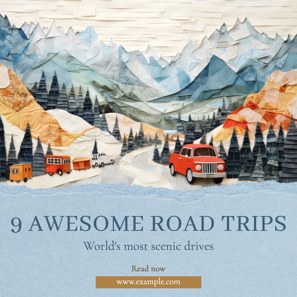 Awesome road trip Instagram post template, editable text