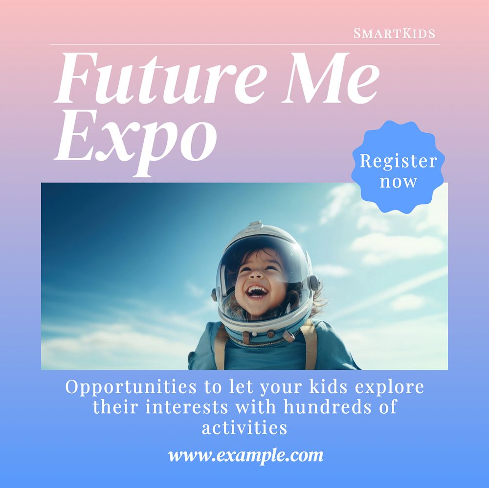 Future me expo Instagram post template, editable text