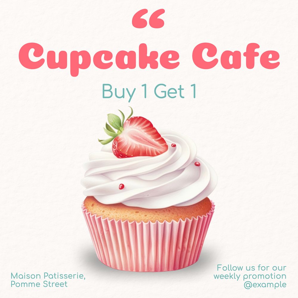 Cupcake cafe Instagram post template, editable text