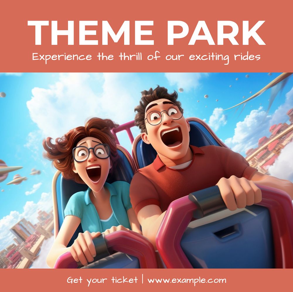 Theme park Instagram post template, editable text