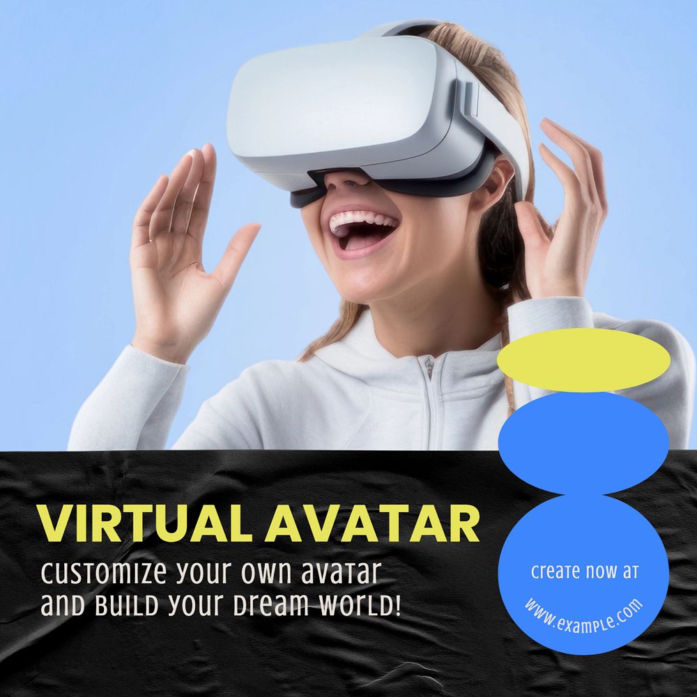 Virtual avatar Instagram post template, editable text