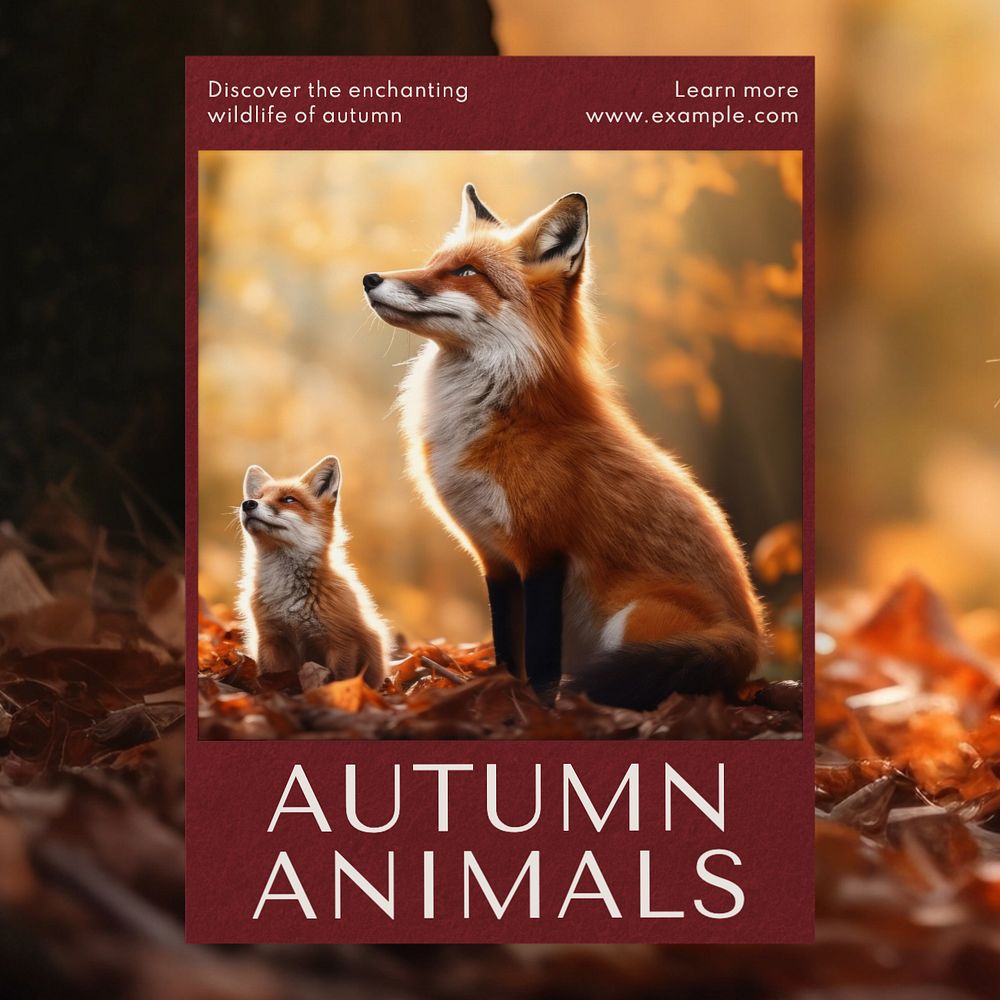 Autumn animals Instagram post template, editable text