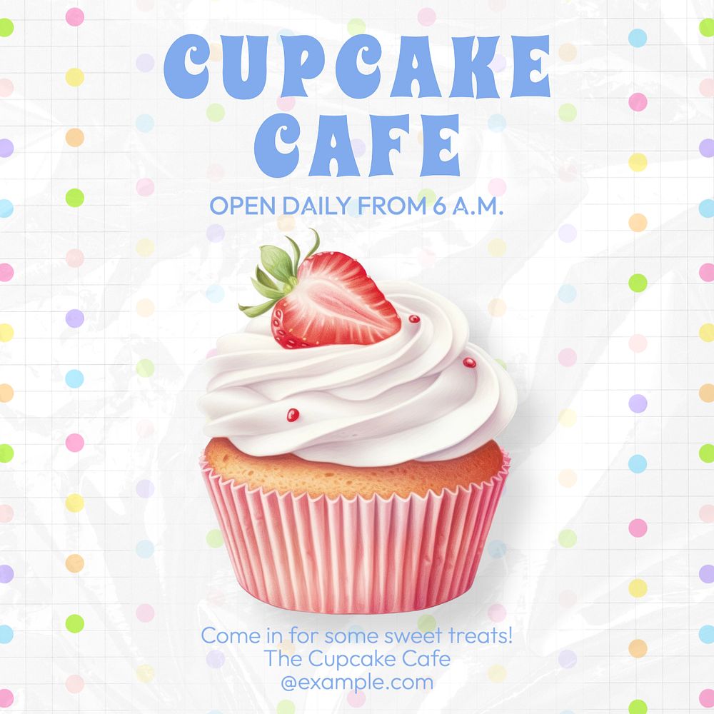 Cupcake cafe Instagram post template, editable text